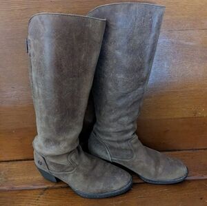 Born Distressed Brown Leather Knee-high Boots Sexy Back Zipper sz 9 NICE Must C